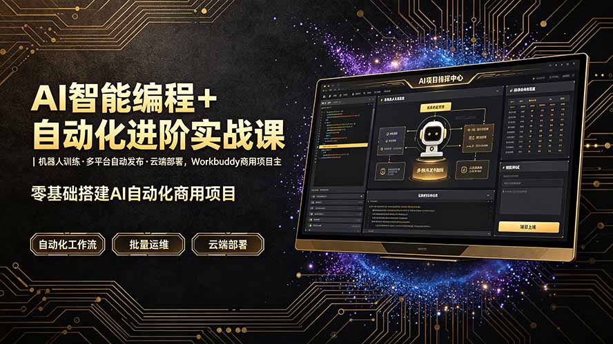 AI智能编程+自动化进阶实战课｜机器人训练·多平台自动发布·云端部署，Workbuddy商用项目全流程教学-副业网