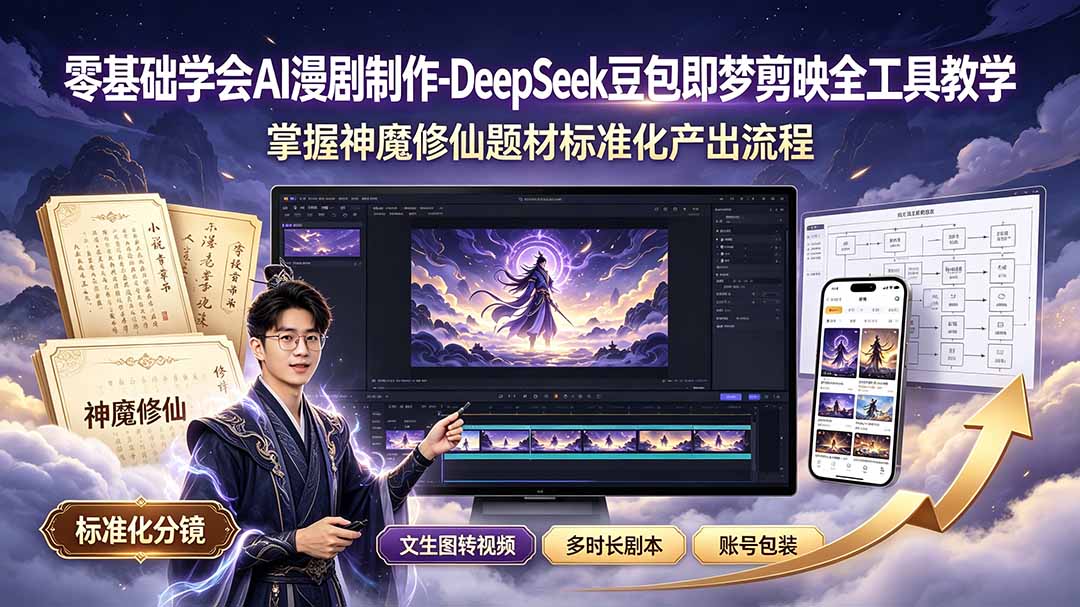 零基础学会AI漫剧制作-DeepSeek豆包即梦剪映全工具教学，掌握神魔修仙题材标准化产出流程-副业网