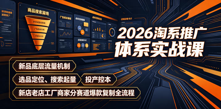 2026淘系推广体系实战课｜新品底层流量机制、选品定位、搜索起量、投产控本、新店老店工厂商家分赛道爆款复制全流程-副业网