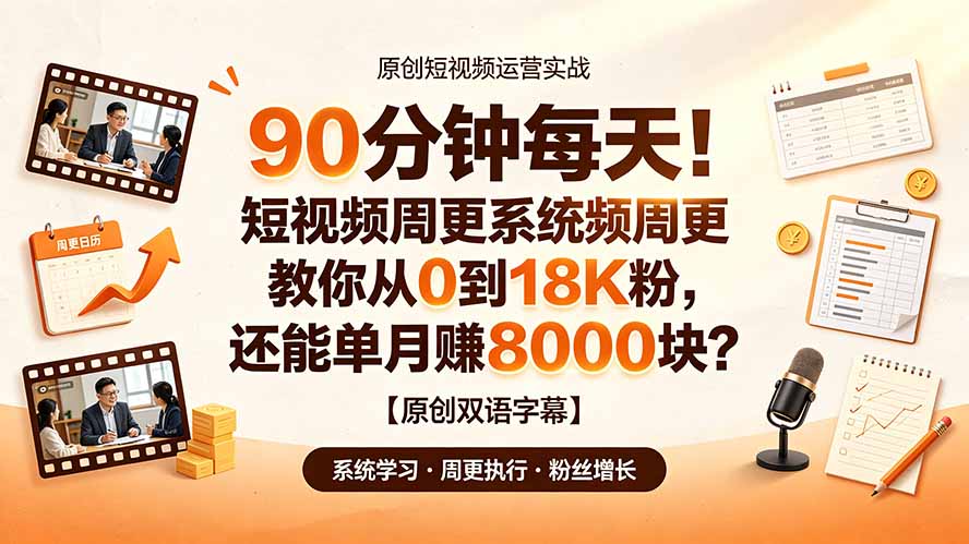 90 分钟每天！短视频周更系统教你从 0 到 18K 粉，还能单月赚 8000 块？【原创双语字幕】-副业网