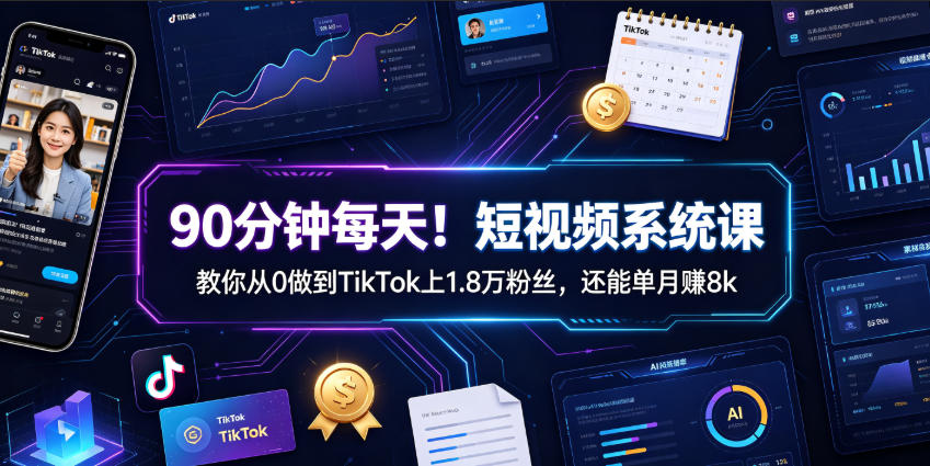 90分钟每天！短视频系统课教你从0做到TikTok上1.8万粉丝，还能单月賺8k【原创双语字幕】-副业网