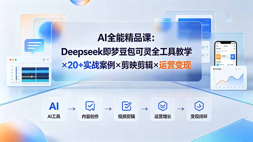 AI全能精品课：Deepseek即梦豆包可灵全工具教学×20+实战案例×剪映剪辑×运营变现-副业网