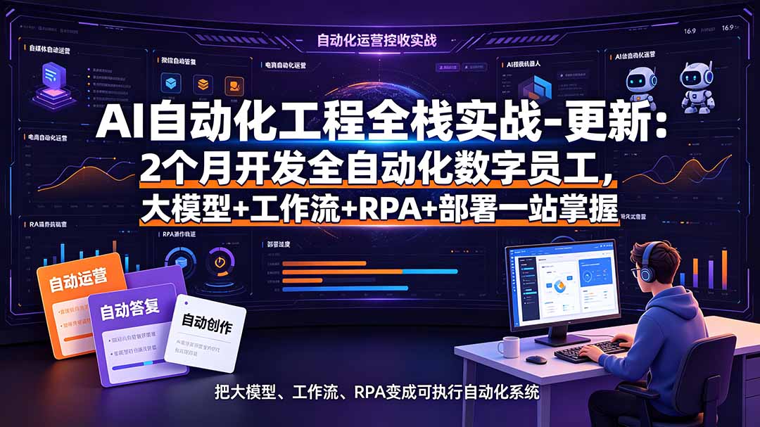 AI自动化工程全栈实战-更新：2个月开发全自动化数字员工，大模型+工作流+RPA+部署一站式掌握-副业网