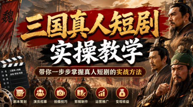 三国真人短剧实操教学，带你一步步掌握真人短剧的实战方法-副业网