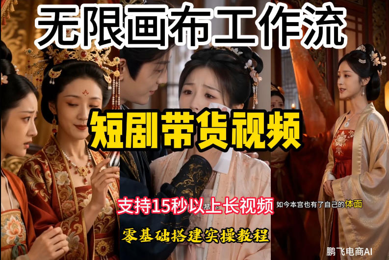 无限画布工作流制作短剧带货视频支持制作15秒以上视频，实操搭建教学，看完教程小白也能轻松搭建-副业网