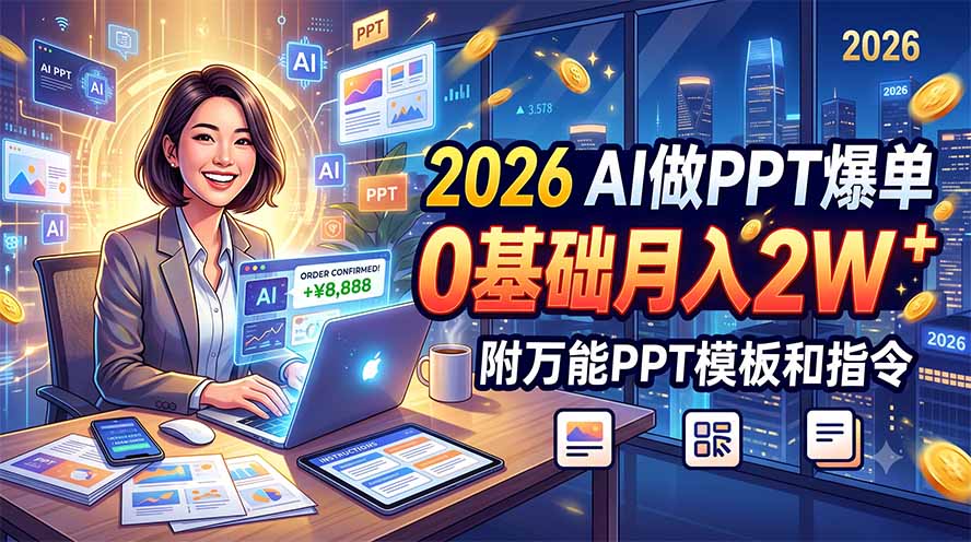 2026 AI做PPT爆单，0基础月入2W，附万能PPT模板和指令-副业网