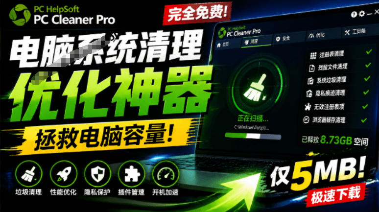 轻松吊打Win系统自带工具！电脑清理神器，拯救电脑容量，仅5MB，完全免费使用PC Cleaner Pro-副业网