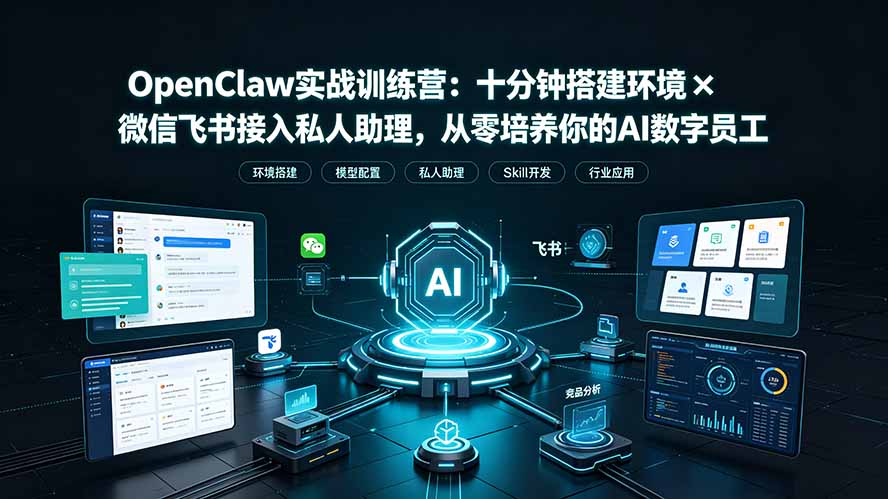 OpenClaw实战特训营：十分钟搭建环境×微信飞书接入私人助理，从零培养你的AI数字员工-副业网
