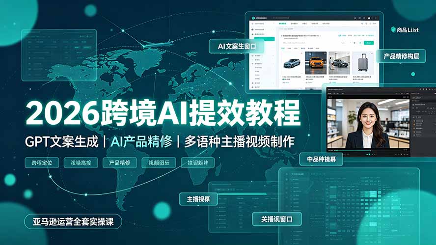 2026跨境AI提效教程·GPT文案生成｜AI产品精修｜多语种主播视频制作，亚马逊运营全套实操课-副业网