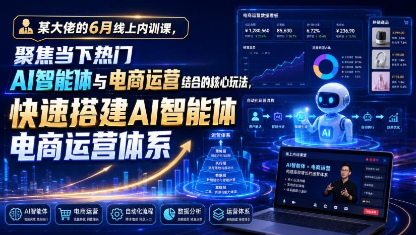 某大佬的6月线上内训课，聚焦当下热门AI智能体与电商运营结合的核心玩法，快速搭建AI智能体电商运营体系-副业网