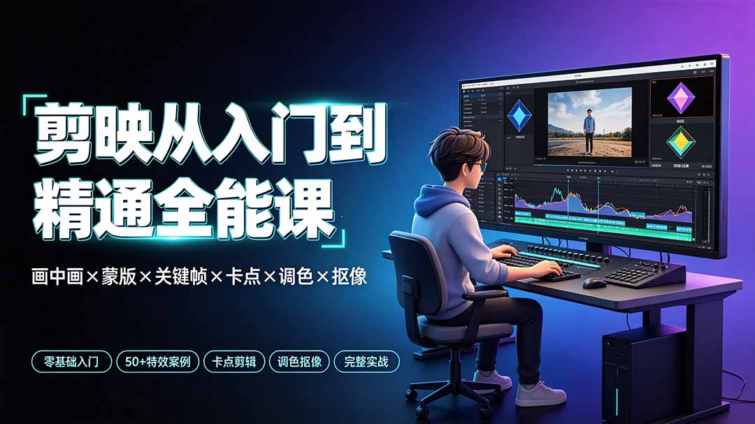 剪映从入门到精通全能课：画中画×蒙版×关键帧×卡点×调色×抠像，一站式掌握剪辑核心技能-副业网