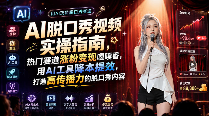 AI脱口秀视频实操指南，热门赛道涨粉变现嘎嘎香，用AI工具降本提效，打造高传播力的脱口秀内容-副业网