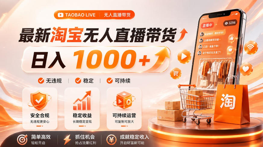 拒绝死工资！淘宝无人直播，让你睡觉都在进账，单设备日入1k+普通人的变现蓝海【揭秘】-副业网