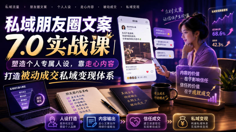 私域朋友圈文案7.0实战课｜塑造个人专属人设，靠走心内容打造被动成交私域变现体系-副业网