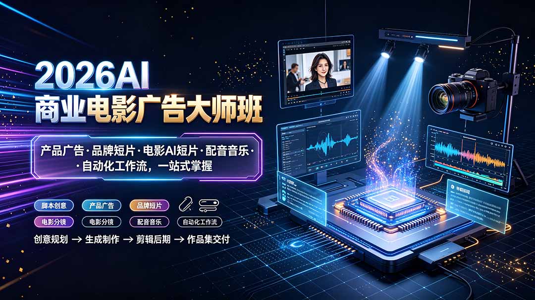 2026AI商业电影广告大师班：产品广告·品牌短片·电影AI短片·配音音乐·自动化工作流，一站式掌握-副业网