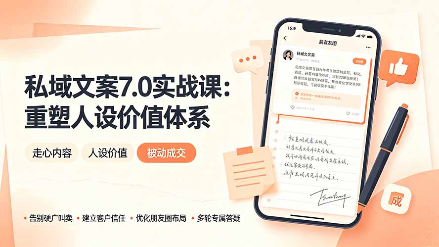 私域文案实战课7.0：重塑人设价值体系｜-告别硬广推销×走心内容×自我价值塑造，实现被动成交-副业网