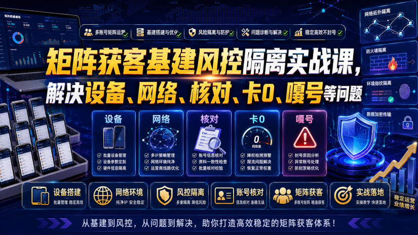 矩阵获客基建风控隔离实战课，解决设备、网络、核对、卡0、嘎号等问题-副业网