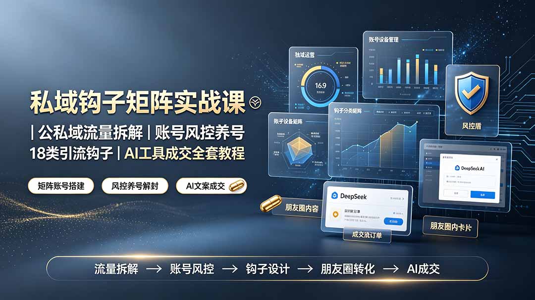 私域钩子矩阵实战课〓公私域流量拆解｜账号风控养号｜18类引流钩子｜AI工具成交全套教程-副业网