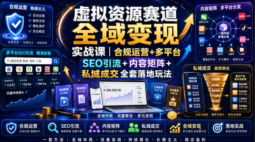 虚拟资源赛道全域变现实战课｜合规运营+多平台SEO引流+内容矩阵+私域成交全套落地玩法-副业网