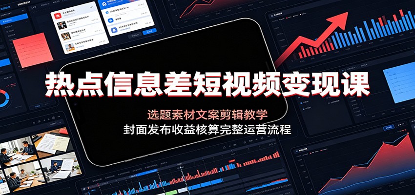 热点信息差短视频变现课：选题素材文案剪辑教学，封面发布收益核算完整运营流程-副业网