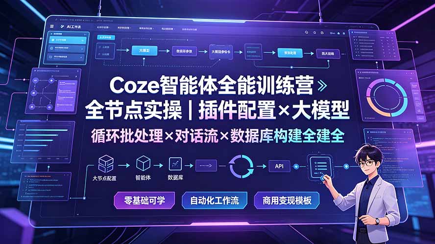 Coze智能体全能训练营：全节点实操｜插件配置×大模型×循环批处理×对话流×数据库构建全教学-副业网