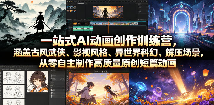 一站式AI动画创作训练营，涵盖古风武侠、影视风格、异世界科幻、解压场景，从零自主制作高质量原创短篇动画(更新)-副业网