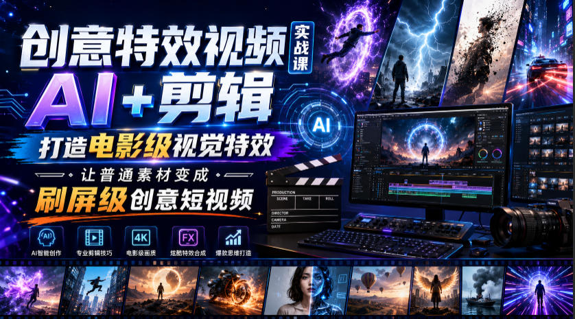 创意特效视频实战课，AI+剪辑打造电影级视觉特效，让普通素材变成刷屏级创意短视频-副业网