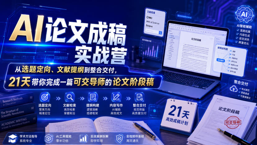 AI论文成稿实战营，从选题定向、文献提纲到整合交付，21天带你完成一篇可交导师的论文阶段稿-副业网