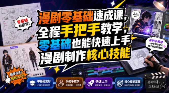 漫剧零基础速成课，全程手把手教学，零基础也能快速上手漫剧制作核心技能-副业网