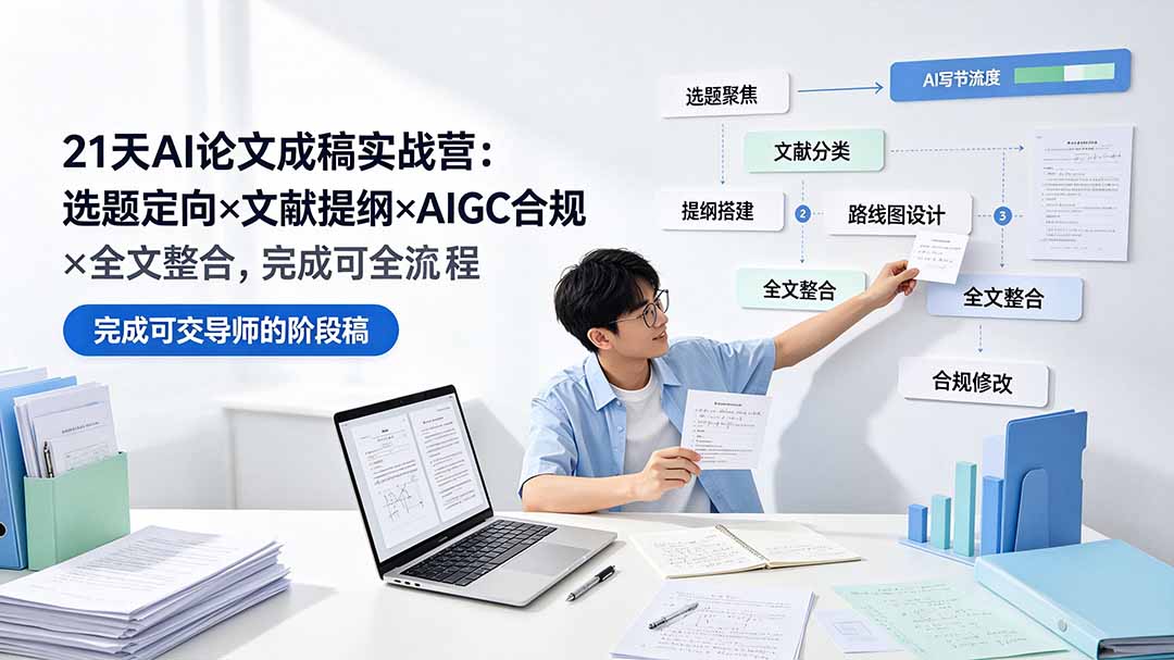 21天AI论文成稿实战营：选题定向×文献提纲×AIGC合规×全文整合，完成可交导师的阶段稿-副业网