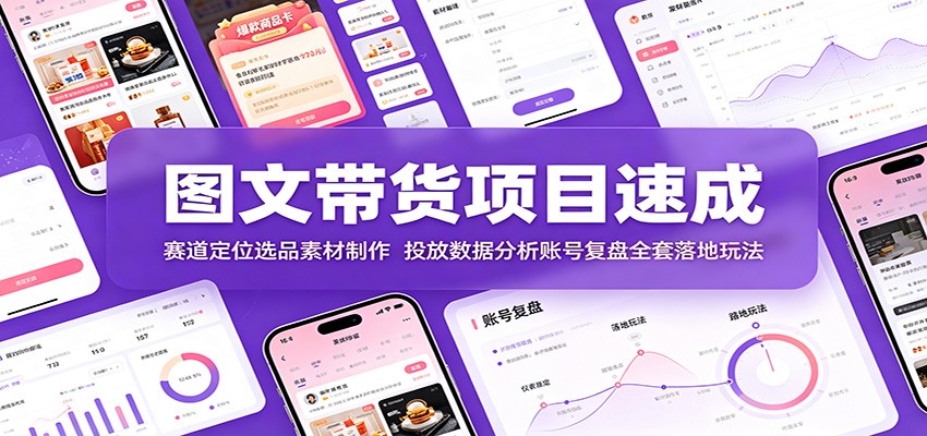 图文带货项目速成：赛道定位选品素材制作，投放数据分析账号复盘全套落地玩法-副业网