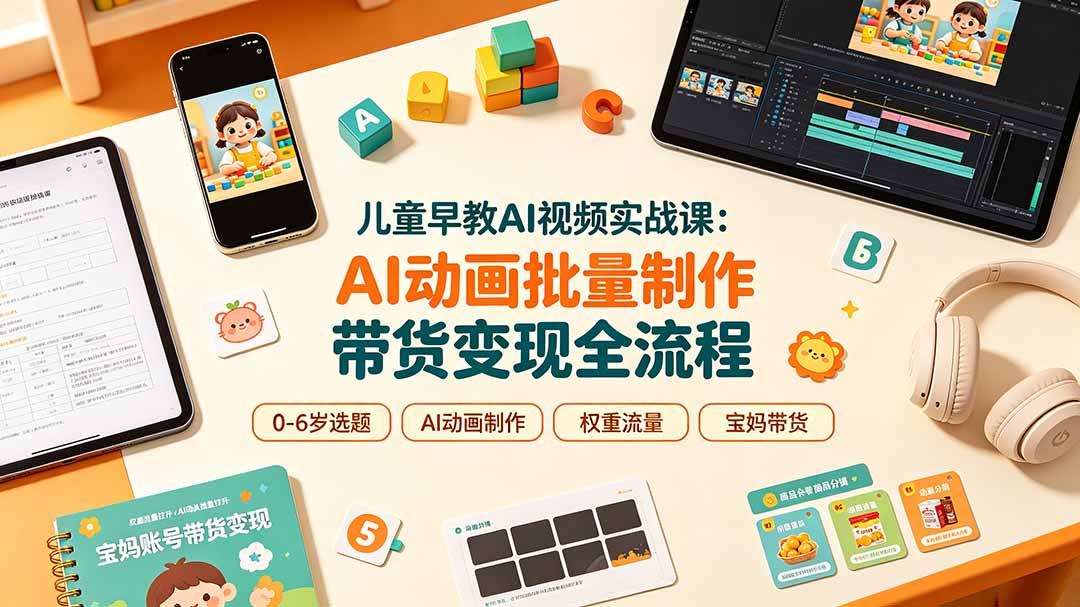 儿童早教AI视频实战课：0-6岁认知选题｜AI动画批量制作｜权重流量拉升｜宝妈账号带货变现全流程-副业网