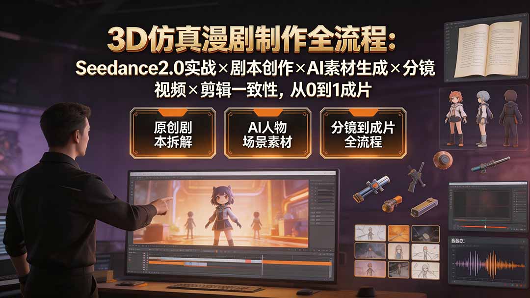 3D仿真漫剧制作全流程：Seedance2.0实战×剧本创作×AI素材生成×分镜视频×剪辑一致性，从0到1成片-副业网