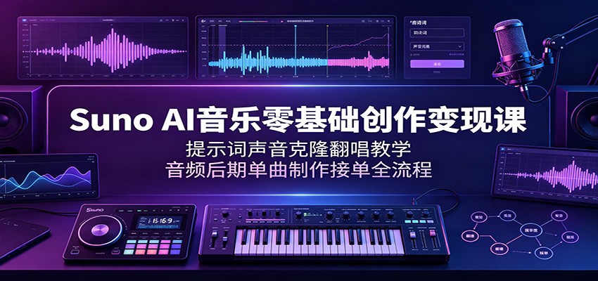 Suno AI音乐零基础创作变现课：提示词声音克隆翻唱教学，音频后期单曲制作接单全流程-副业网