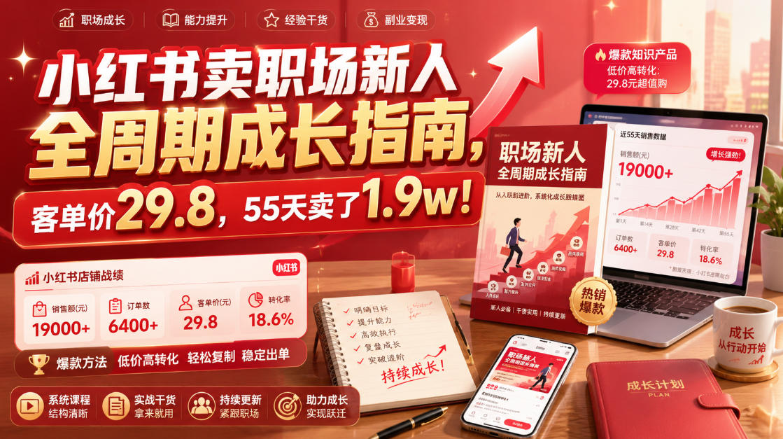 小红书卖职场新人全周期成长指南，客单价29.8，55天卖了1.9w！-副业网