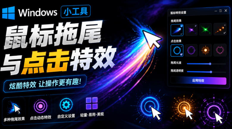 Windows特效小工具！一键给你的鼠标添加拖尾与点击动态特效，吾爱出品，免费使用Mouse Trail-副业网