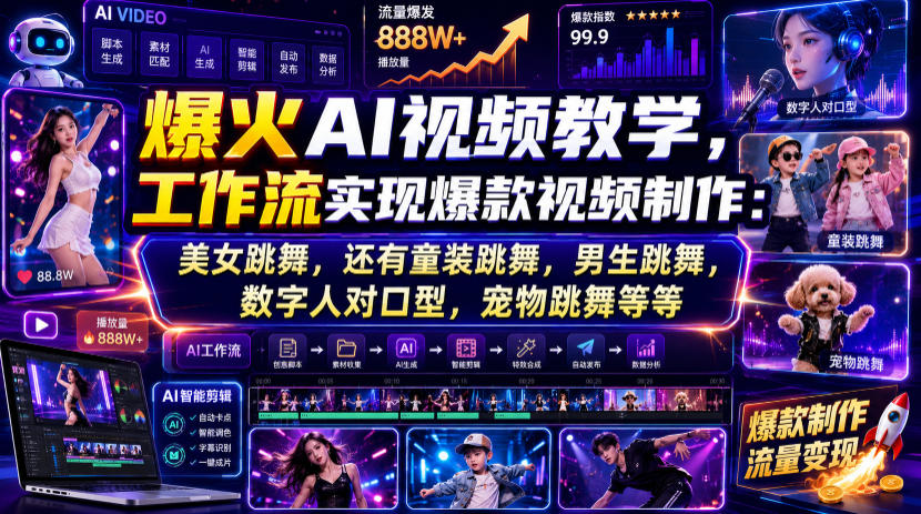 爆火AI视频教学，工作流实现爆款视频制作：美女跳舞，还有童装跳舞，男生跳舞，数字人对口型，宠物跳舞等等-副业网