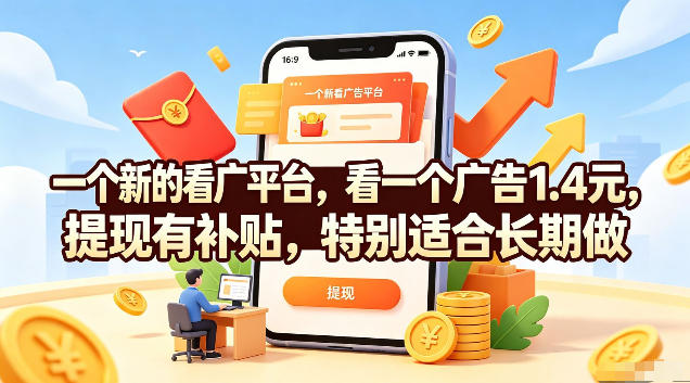 一个新的看广平台，看一个广告1.4元，提现有补贴，特别适合长期做【揭秘】-副业网