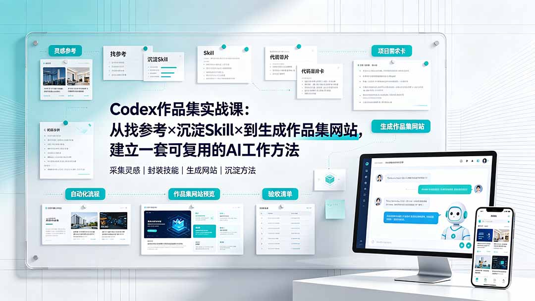 图片[2]-Codex作品集实战课：从找参考×沉淀Skill×到生成作品集网站，建立一套可复用的AI工作方法-副业网