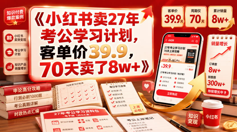 小红书卖27年考公学习计划，客单价39.9，70天卖了8w+！-副业网