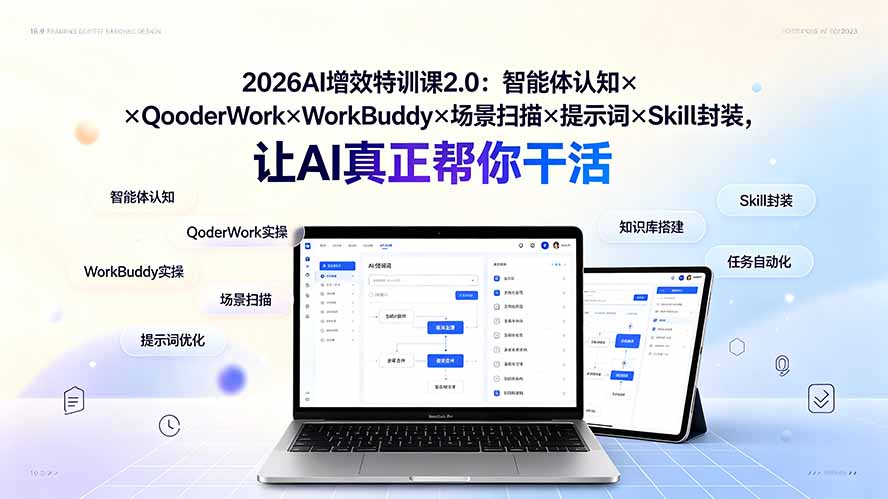 2026AI增效特训课2.0：智能体认知×QoderWork×WorkBuddy×场景扫描×提示词×Skill封装，让AI真正帮你干活-副业网