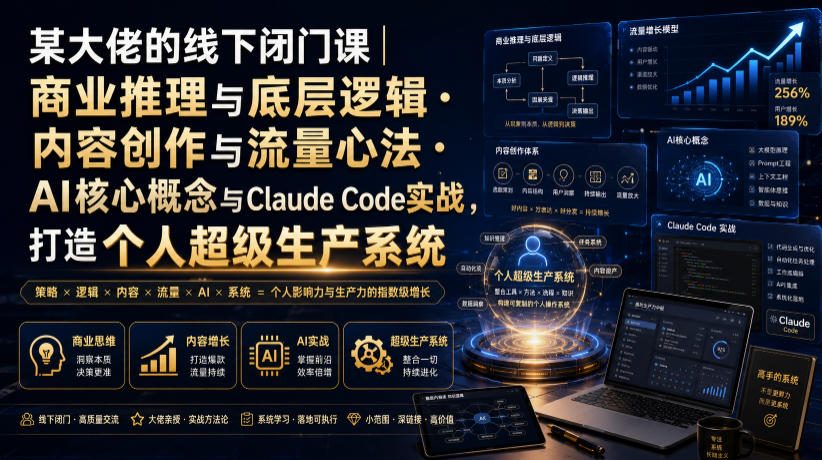 某大佬的线下闭门课｜商业推理与底层逻辑・内容创作与流量心法・AI核心概念与Claude Code实战，打造个人超级生产系统【录音+图片】-副业网