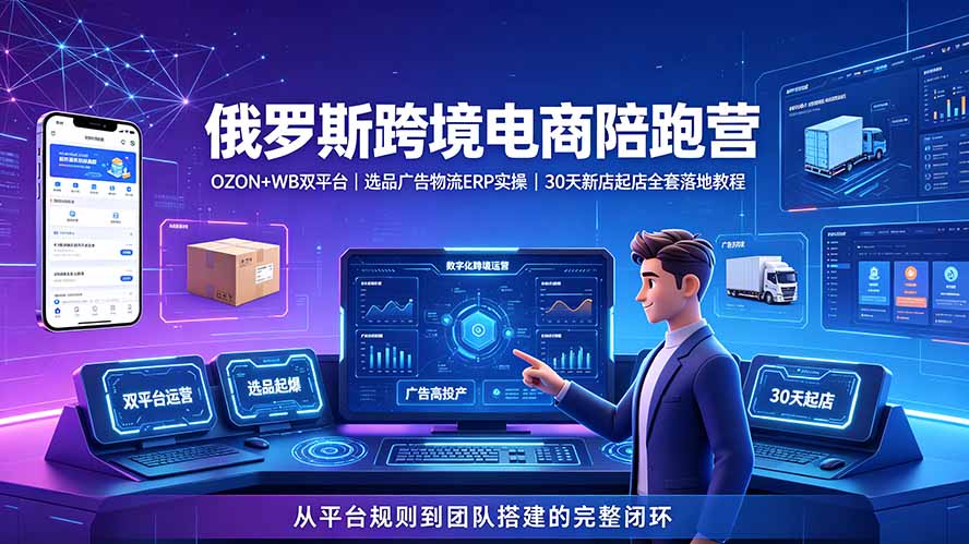 2026俄罗斯跨境电商陪跑营：OZON+WB双平台｜选品广告物流ERP实操｜30天新店起店全套落地教程-副业网