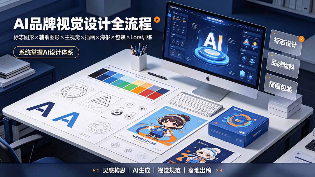 AI品牌视觉设计全流程：标志图形×辅助图形×主视觉×插画×海报×包装×Lora训练，系统掌握AI设计体系-副业网