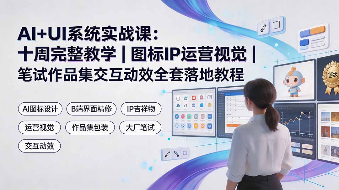 AI+UI系统实战课：十周完整教学｜图标IP运营视觉｜笔试作品集交互动效全套落地教程-副业网