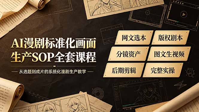 AI漫剧标准化画面生产SOP全套课程-更新，网文选本版权剧本分镜资产全覆盖，图文生视频后期剪辑完整实操教学-副业网