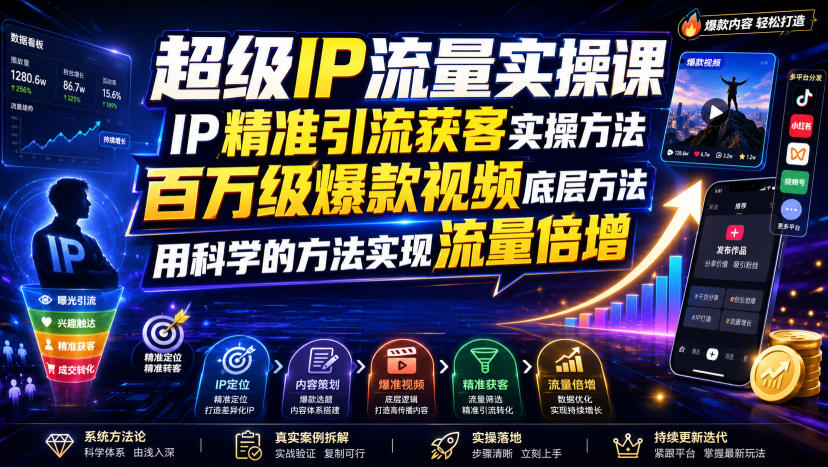 超级IP流量实操课,IP精准引流获客实操方法,百万级爆款视频底层方法,用科学的方法实现流量倍增-副业网