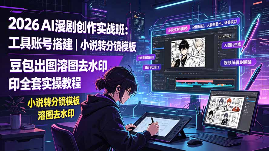2026AI漫剧创作实战班：工具账号搭建｜小说转分镜模板｜豆包出图溶图去水印全套实操教程-副业网