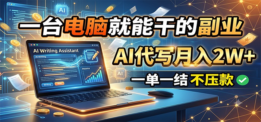 一台电脑就能干的副业，AI代写月入2W+，一单一结不压款-副业网
