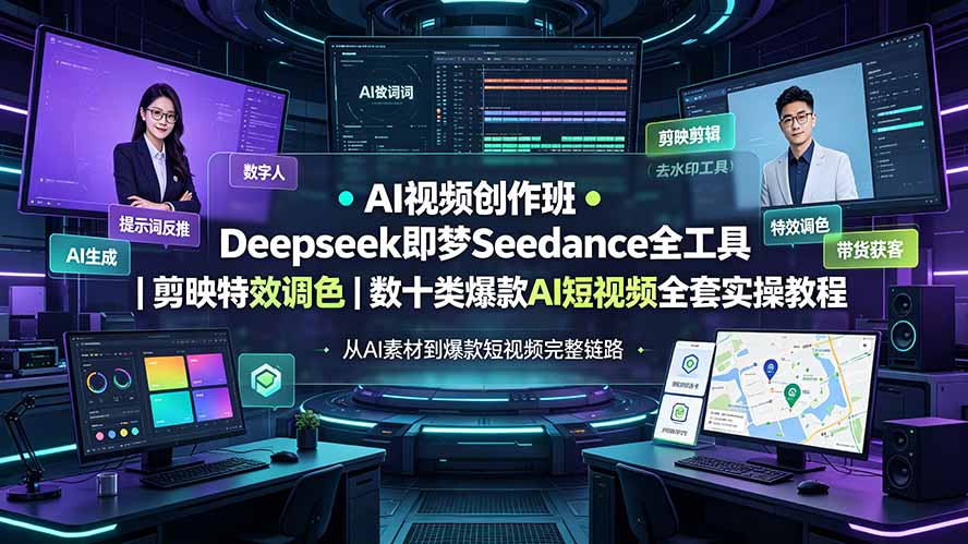 AI视频创作班◆Deepseek即梦Seedance全工具｜剪映特效调色｜数十类爆款AI短视频全套实操教程-副业网